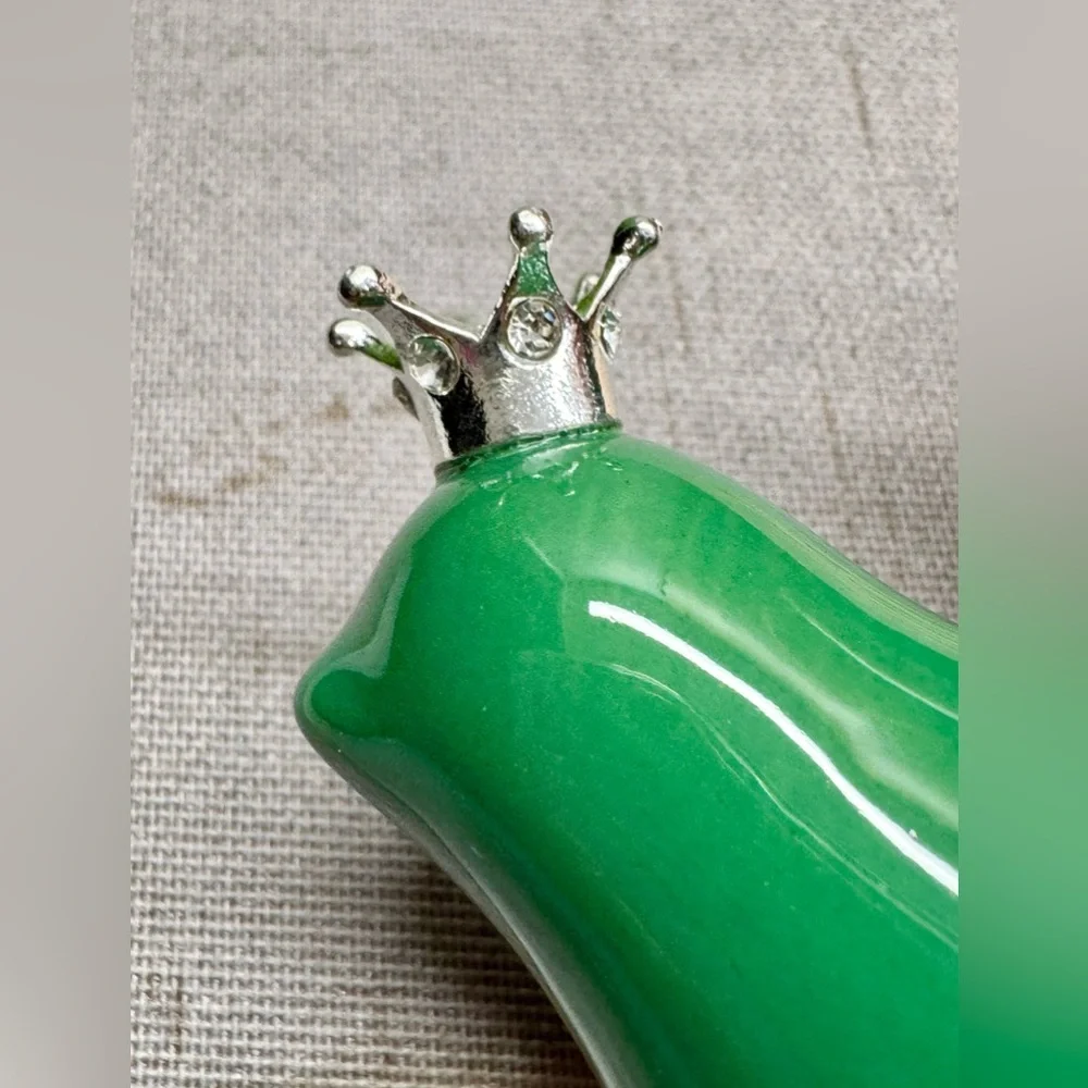 New Small Green Ceramic Bird w/ Silver Tone Crown Decor Figurine - 3”
